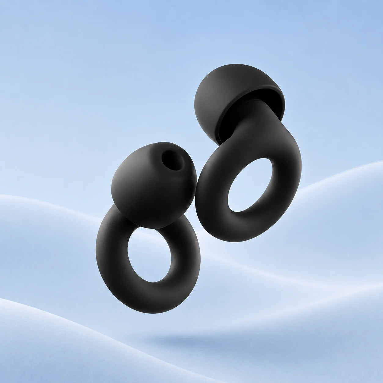 Black reusable silicone earplugs with a smooth loop design