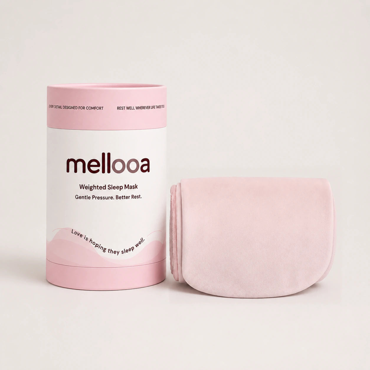 Blush Pink Mellooa personalized weighted sleep mask with pink gift box