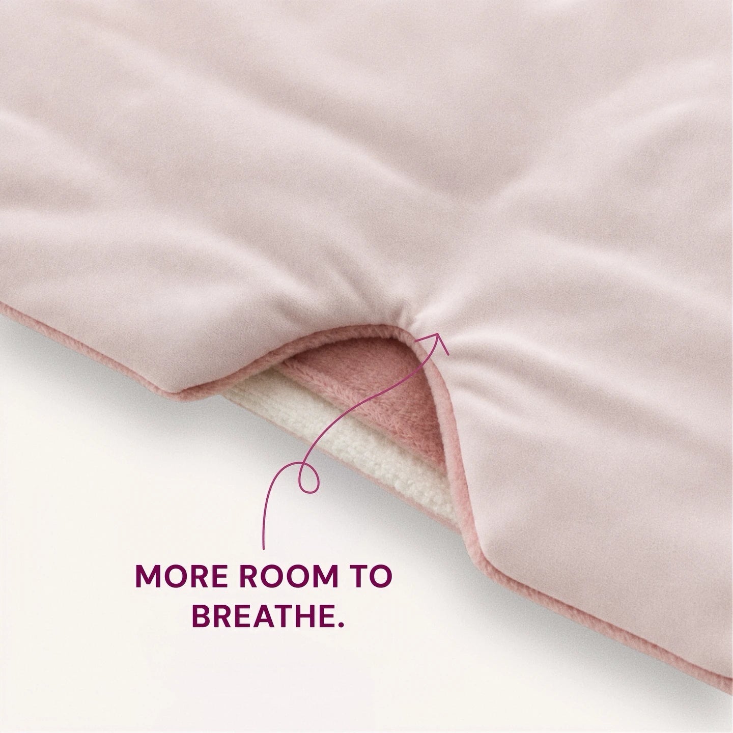 Close-up of the nose bridge and fabric texture on the Mellooa Blush Pink weighted sleep mask