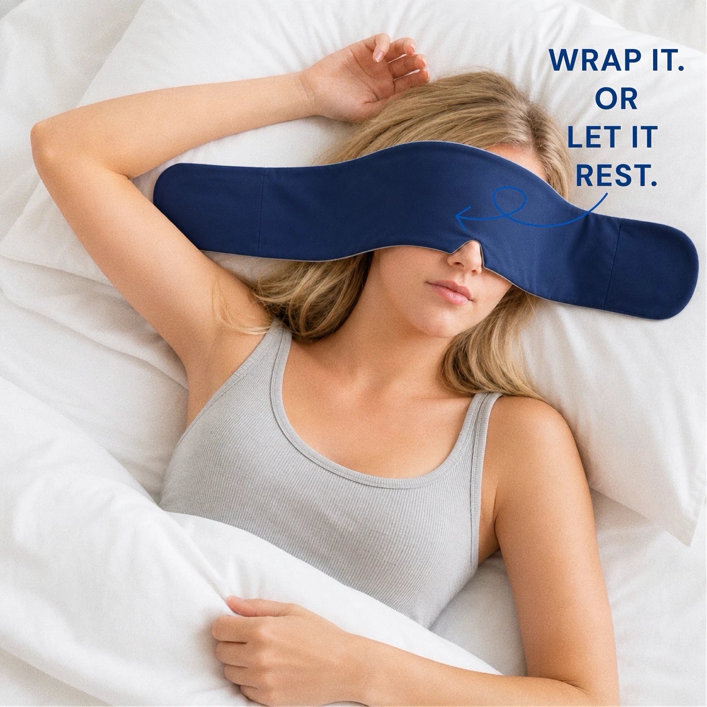Mellooa Navy weighted sleep mask shown open in a flat lay