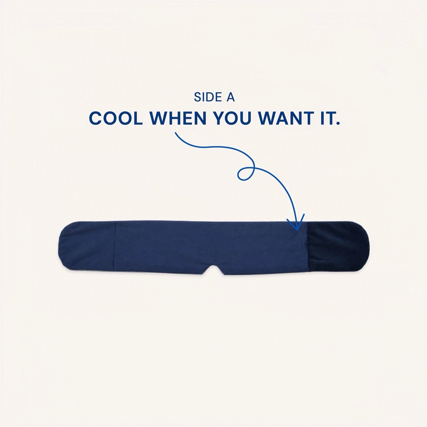 Mellooa Navy weighted sleep mask, smooth side in a studio flat lay