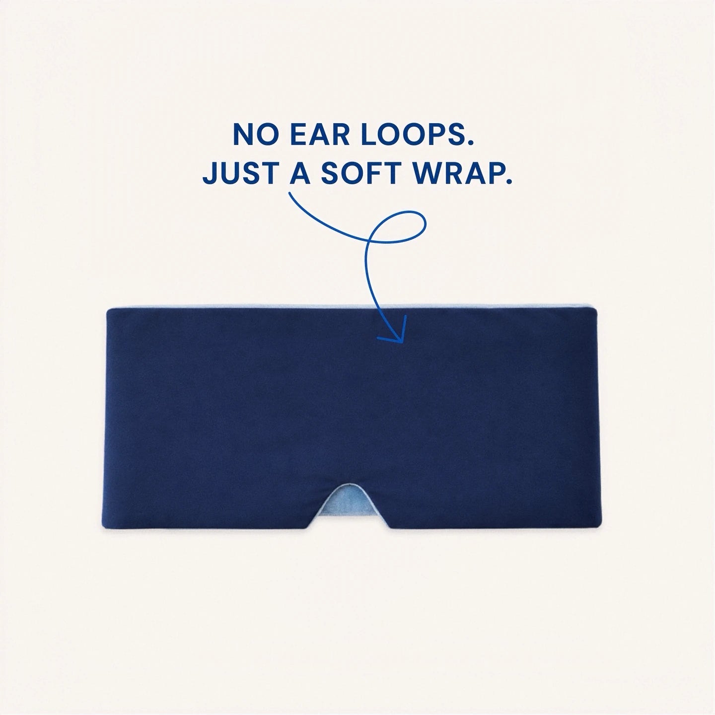 Mellooa Navy weighted sleep mask, closed front view with the smooth side facing outward