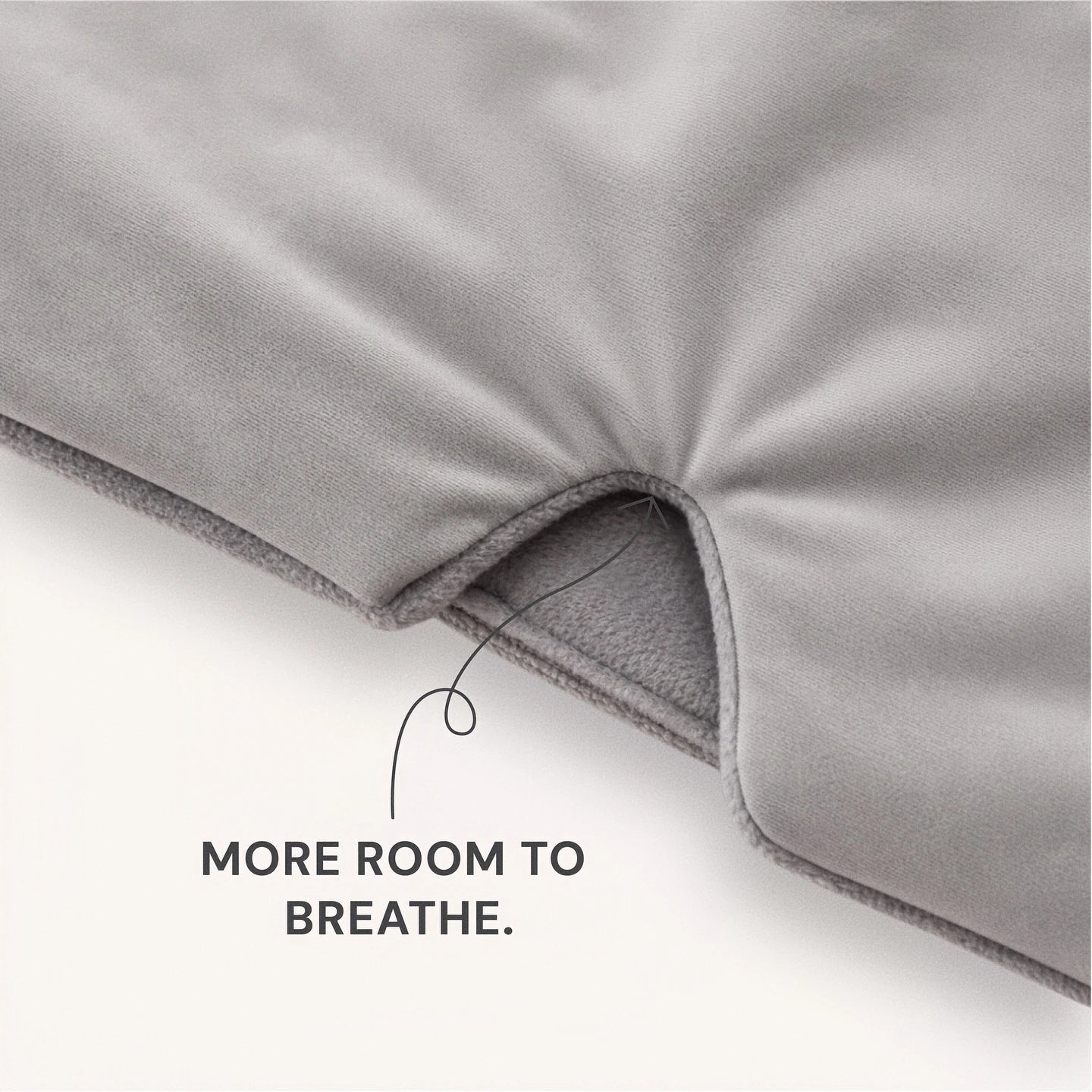 Close-up of the nose bridge and fabric texture on the Mellooa Warm Gray weighted sleep mask