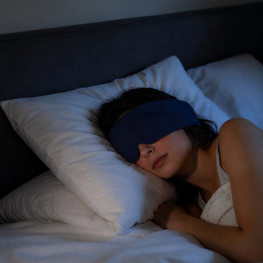 Mellooa weighted sleep mask used at home after a long day
